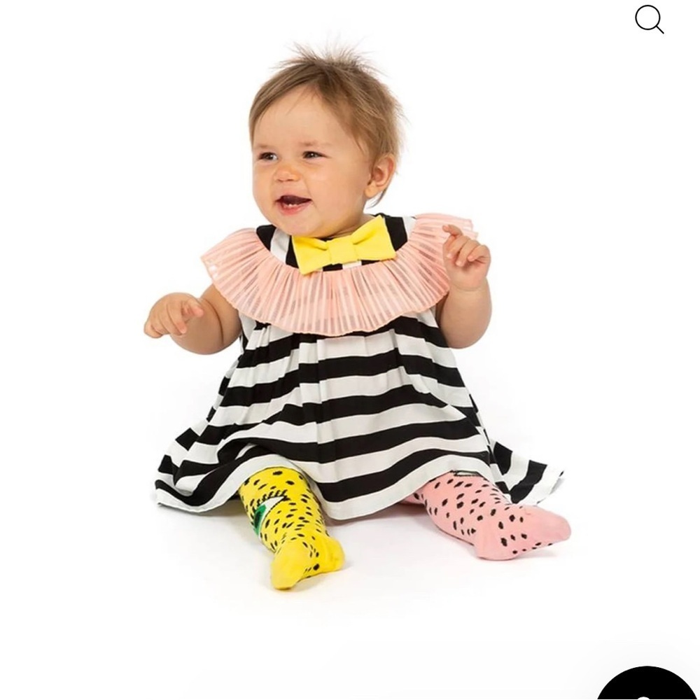 Bangbang Couture Black And White Striped Dress Pink And Yellow